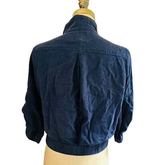 Mine Blue Cotton Linen Blend Cropped 3/4 roll sleeve jacket Size Junior Large - Picture 2 of 12
